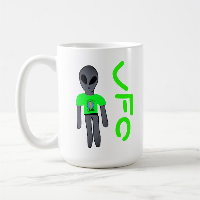 Caneca De Café cartoon ovni alien cinza  (Esquerda)