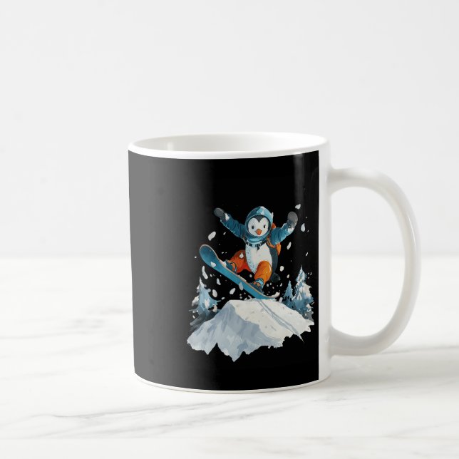 Caneca De Café Cartoon Penguin Snowboard Adventure Winter (Direita)