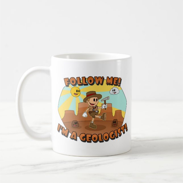 Caneca De Café Cartoon Retro - Siga-Me! Sou geólogo! (Esquerda)