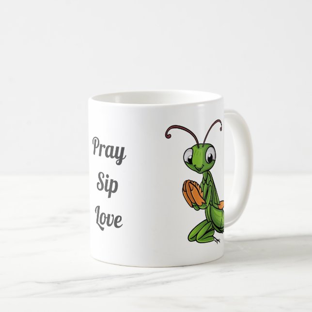 Caneca De Café Cartoon Rezando Mantis Personalizado (Frente Esquerda)