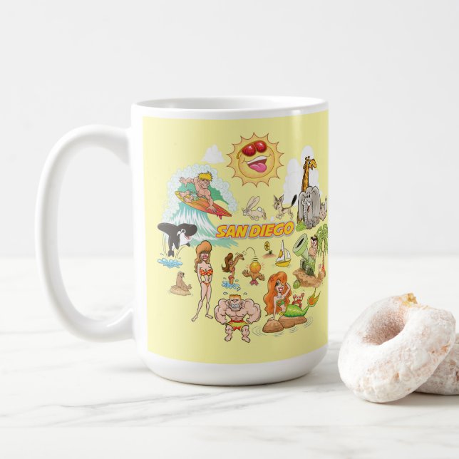 Caneca De Café Cartoon San Diego California (Com Donut)