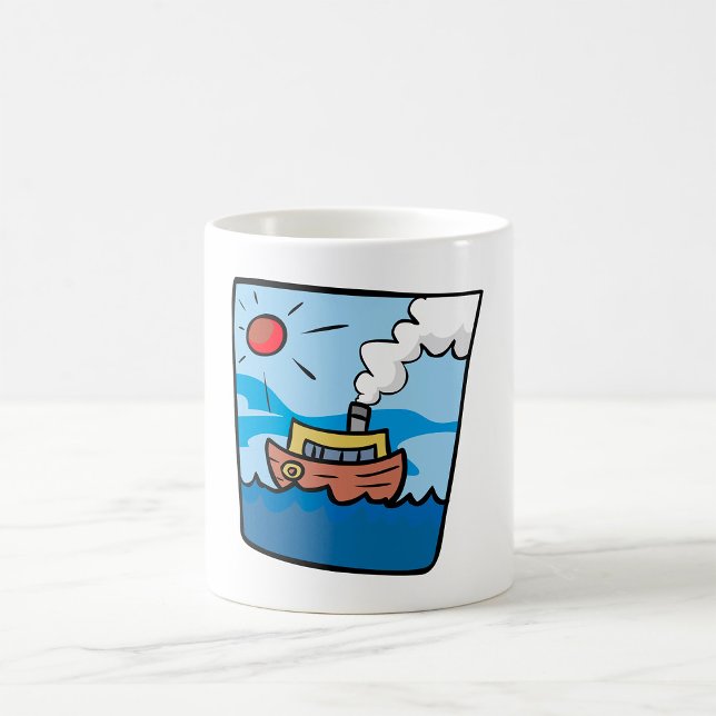 Caneca De Café Cartoon Steamship no Oceano Ondas Arte Náutica (Criador carregado)