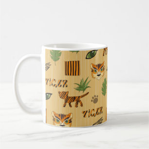 Caneca De Café Cartoon Tiger: Padrão Infantil Cheio.