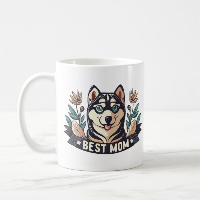 Caneca De Café Cartoon Whimsso Siberian Husky Dog Mãe (Esquerda)