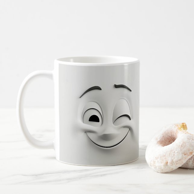 Caneca De Café Cartoon Winking Face 3D Mug 13 (Com Donut)