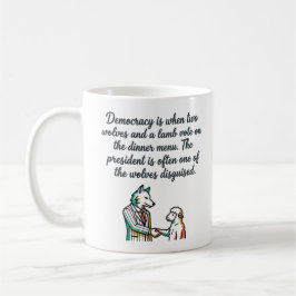 Caneca De Café Cartum de Lobo & Ovelha - Humor Político Cínico