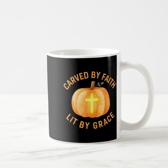 Caneca De Café Carved By Faith Lit By Grace Pumpkin Cross Christi (Direita)