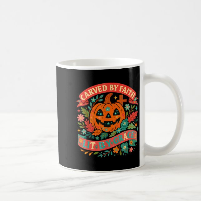 Caneca De Café Carved By Faith Lit Grace Cute Fall Pumpkin  (Direita)