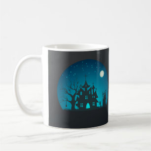 Caneca De Café Casa Assombrada Azul e Preta Assustadora e Diverti