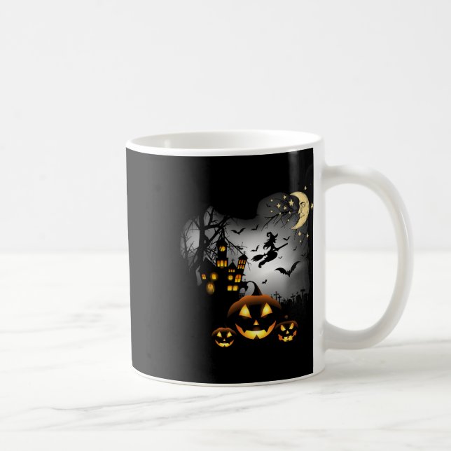 Caneca De Café Casa Assombrada - Bruxa Voadora - Jack O Lanterna (Direita)