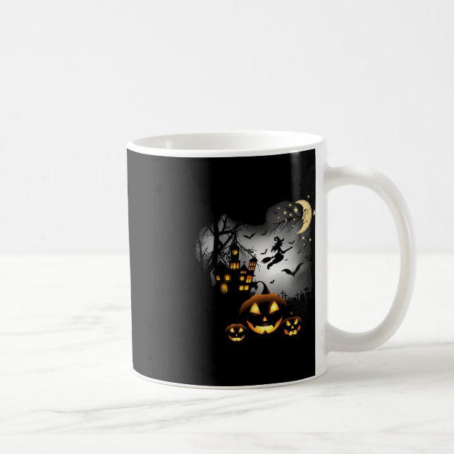 Caneca De Café Casa Assombrada - Bruxa Voadora - Jack o Lanterna (Direita)
