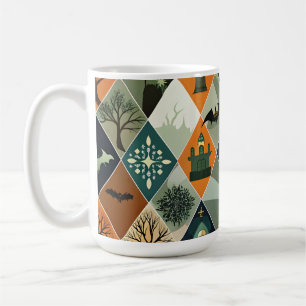 Caneca De Café Casa Assombrada de Halloween Vintage com Padrão de
