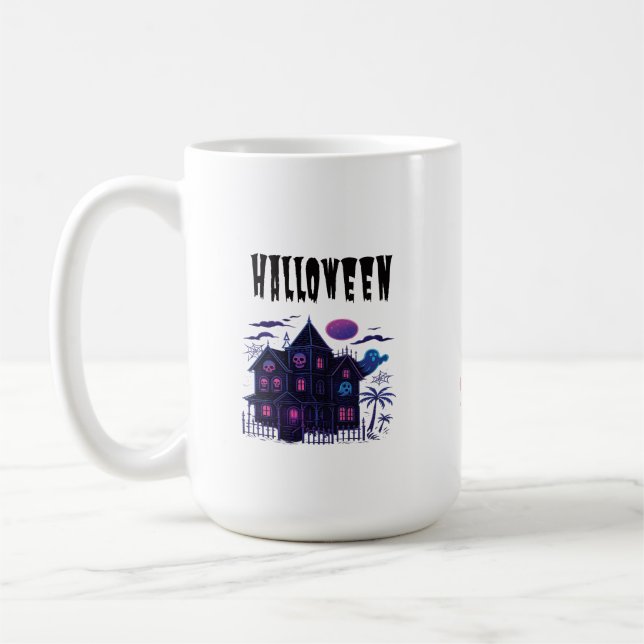Caneca De Café Casa Assombrada Neon – Brilho Sinistro Retro (Esquerda)
