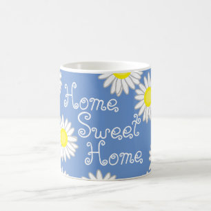 Caneca De Café Casa Branca Azul e Amarelo Doce Margarida