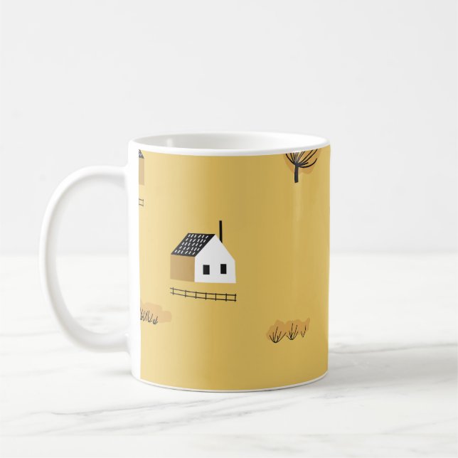 Caneca De Café Casa colorida, árvores, paisagem equina (Esquerda)
