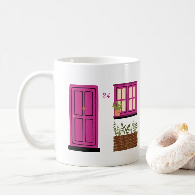 Caneca De Café Casa com Porta Rosa com Cotação Personalizada (Com Donut)