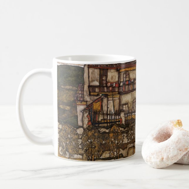 Caneca De Café Casa com Telhado de Telhas por Egon Schiele (Com Donut)