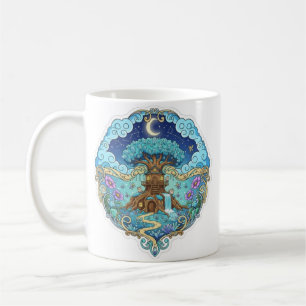 Caneca De Café Casa de Árvore Sob a Lua Fantasia ilustração mágic