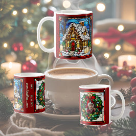 Caneca De Café Casa de Biscoito de Natal Vidro Policromado Falso