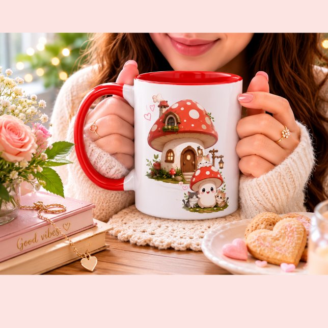 Caneca de Café Casa de Cogumelo Fofa | Bosque Capr (Criador carregado)