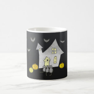 Caneca De Café Casa De Halloween, Gatos Pretos, Morcegos