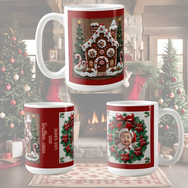 Caneca De Café Casa de Pão de Natal Personalizável (Criador carregado)