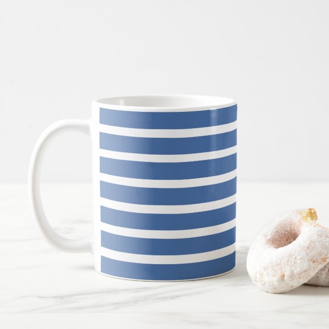 Caneca De Café Casa de Praia de Listras Azuis (Com Donut)