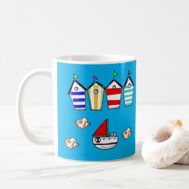 Caneca De Café casa de praia divertida e barco marítimo (Com Donut)