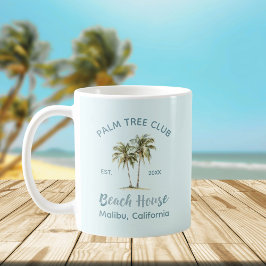 Caneca De Café Casa de Praia Moderna com Palmeiras de Madeira Azu