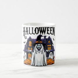 Caneca De Café Casa fantasma do Halloween, abóboras, bruxa, morce