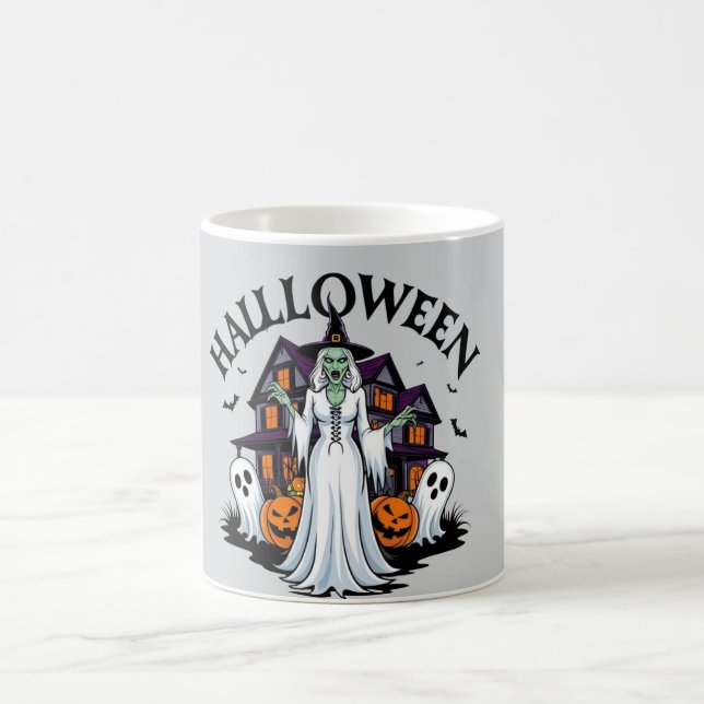 Caneca De Café Casa fantasma do Halloween, abóboras, bruxa, morce (Centro)