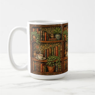 Caneca De Café Casa inglesa aconchegante estante de livros vintag