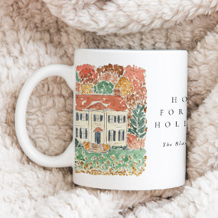 Caneca De Café Casa para as Festas de Natal Aquarela Outono Casa