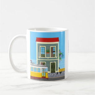 Caneca De Café Casa velha de Lisboa com gatos e elétrico amarelo