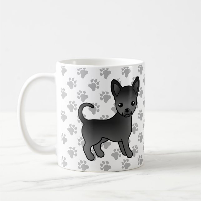 Caneca De Café Casaco Chihuahua Cartoon Negra (Esquerda)