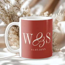 Caneca De Café Casais de noivos iniciais rústicos elegantes