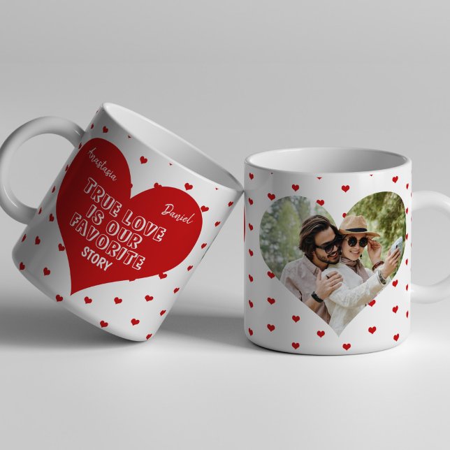 Caneca De Café Casais personalizados nomes de fotos em forma de c (Criador carregado)