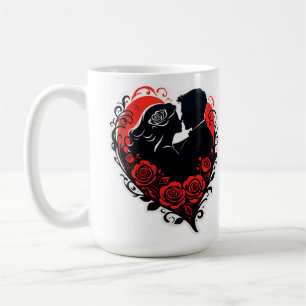 Caneca De Café Casal Abraçando no Coração Vermelho com Rosa Ornam