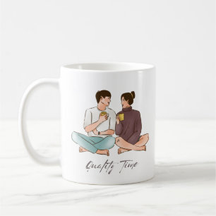 Caneca De Café Casal branco, mínimo castanho, amor bonito