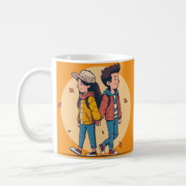 Caneca De Café Casal com as mãos caminhando juntas no outono