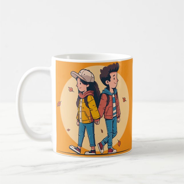 Caneca De Café Casal com as mãos caminhando juntas no outono (Esquerda)