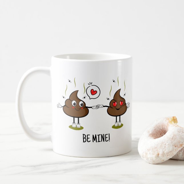 Caneca De Café Casal de Amor Emoji de Poop Personalizado (Com Donut)
