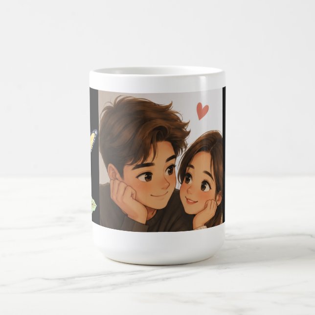 Caneca De Café Casal de Desenho Animado Fofo (Centro)