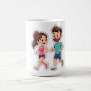 Caneca De Café Casal de Desenho Animado Fofo Correndo Juntos – Vi