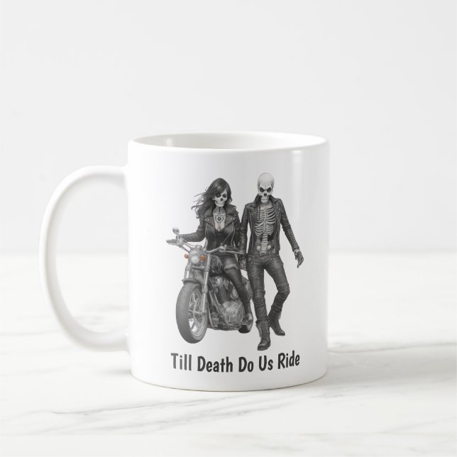 Caneca De Café Casal de esqueleto Biker (Esquerda)