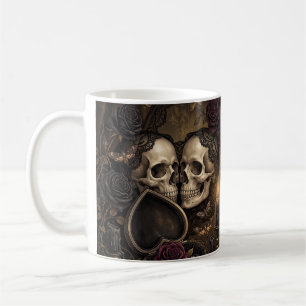 Caneca De Café Casal de Esqueleto Gótico Romance Sombrio Rosa Vit