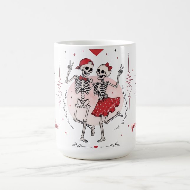 Caneca De Café Casal de Esqueletos Engraçados Apaixonados (Centro)