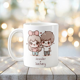 Caneca De Café Casal de Flirting de Estilo Chibi Personalizado