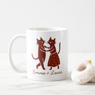 Caneca De Café Casal de Gatos Dançantes, Nome Personalizado no Ca