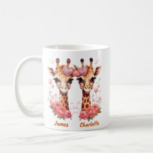 Caneca De Café Casal de Girafa Personalizado para Dia de os namor